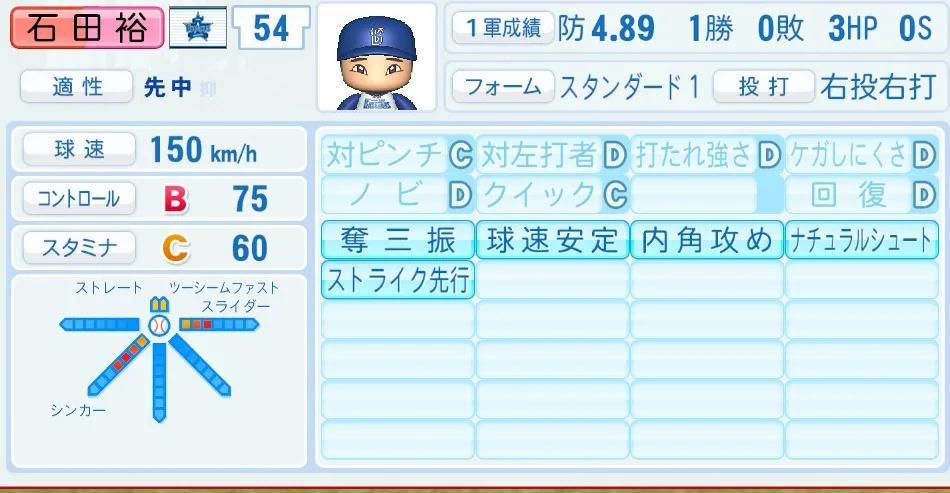 石田裕（DeNA）パワプロ2026の選手能力・特能
