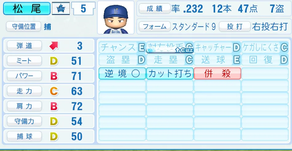 松尾（DeNA）パワプロ2026の選手能力・特能