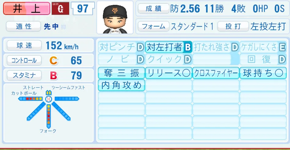 井上(巨人)パワプロ2026の選手能力・特能