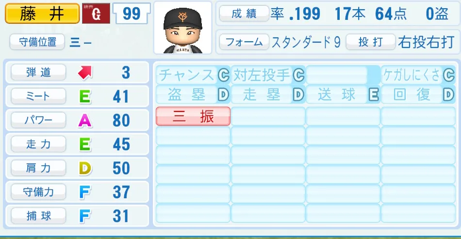 藤井(巨人)パワプロ2026の選手能力・特能