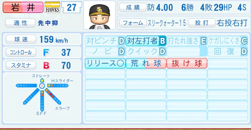 岩井(ソフトバンク)パワプロ2026の選手能力・特能