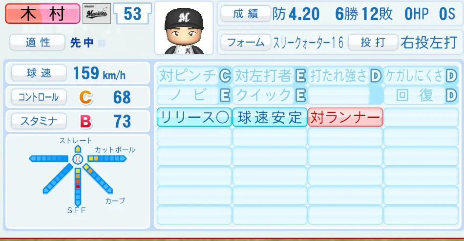 木村(ロッテ)パワプロ2026の選手能力・特能