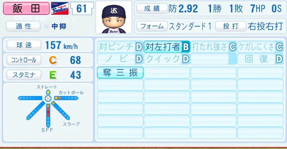 飯田(ヤクルト)パワプロ2026の選手能力・特能