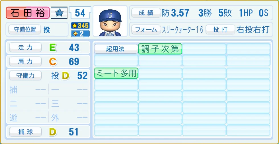 横浜DeNAベイスターズ 石田 守備・適性