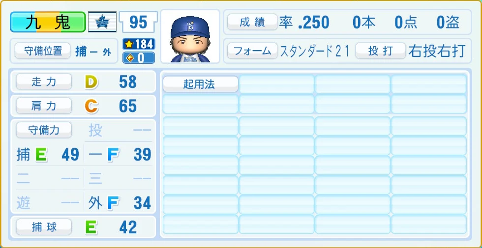 横浜DeNAベイスターズ 九鬼 守備・適性