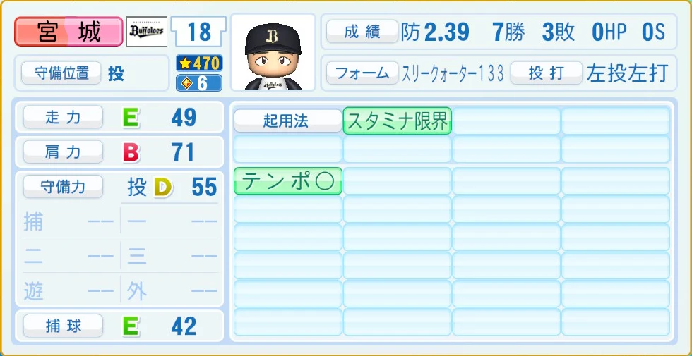 オリックス・バファローズ 宮城 守備・適性