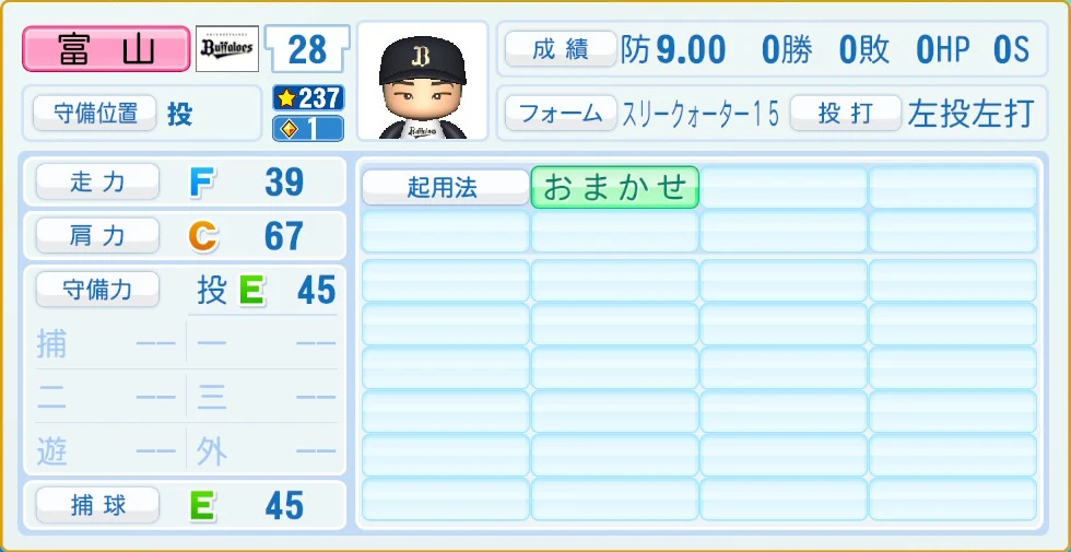 オリックス・バファローズ 富山 守備・適性