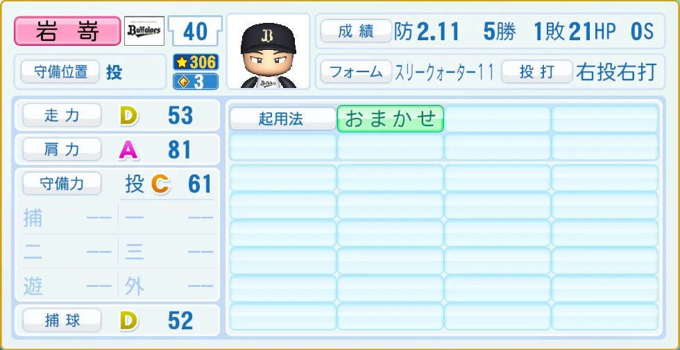 オリックス・バファローズ 岩嵜 守備・適性
