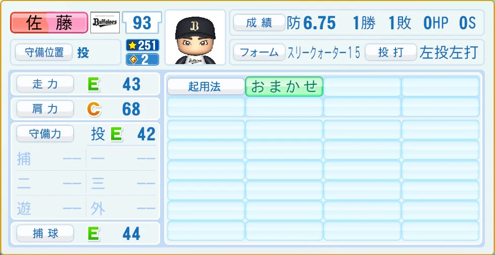 オリックス・バファローズ 佐藤 守備・適性