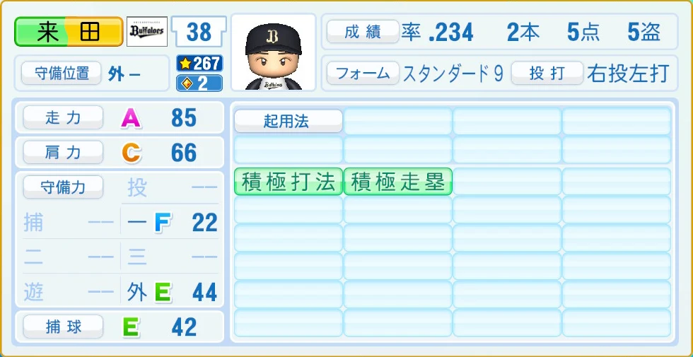 オリックス・バファローズ 来田 守備・適性