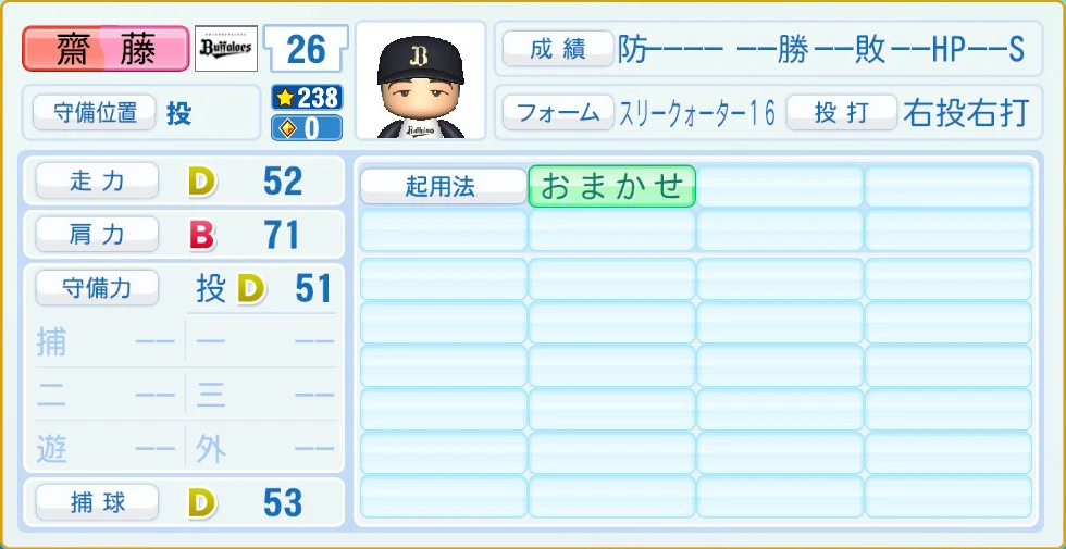 オリックス・バファローズ 齋藤 守備・適性