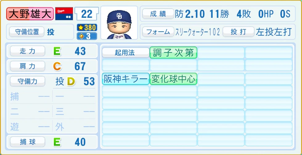 中日ドラゴンズ 大野 守備・適性