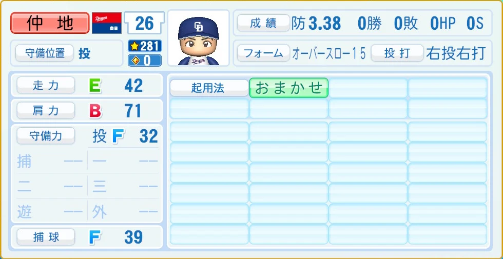 中日ドラゴンズ 仲地 守備・適性