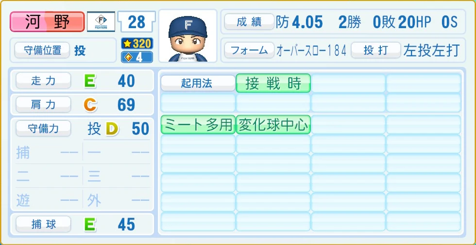 日本ハムファイターズ 河野 守備・適性