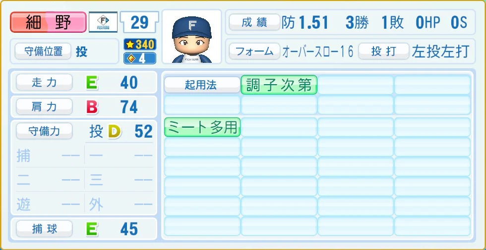日本ハムファイターズ 細野 守備・適性