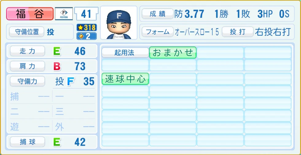 日本ハムファイターズ 福谷 守備・適性
