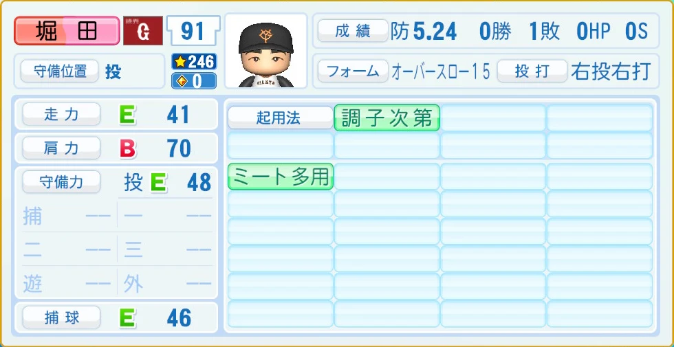 読売ジャイアンツ 堀田 守備・適性