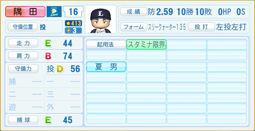 埼玉西武ライオンズ 隅田 守備・適性