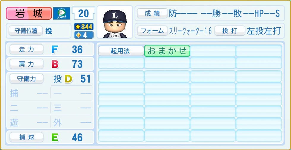 埼玉西武ライオンズ 岩城 守備・適性