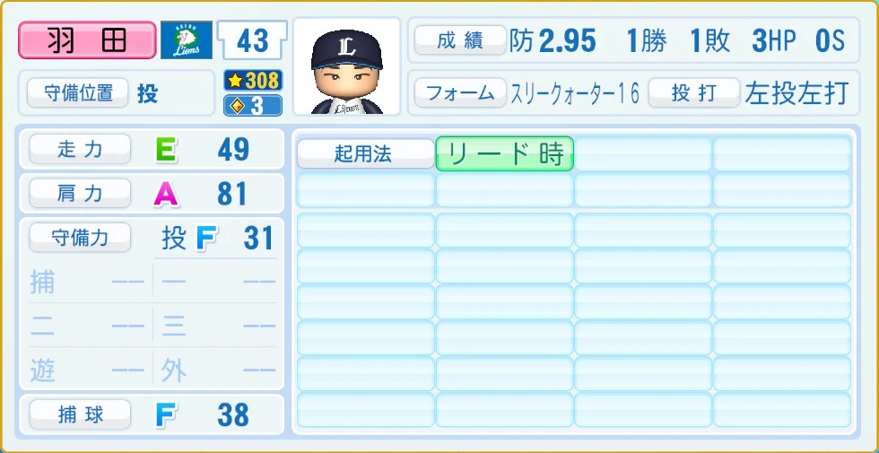 埼玉西武ライオンズ 羽田 守備・適性