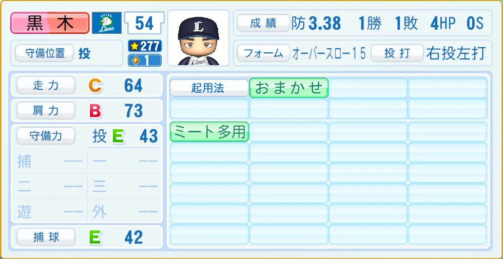埼玉西武ライオンズ 黒木 守備・適性