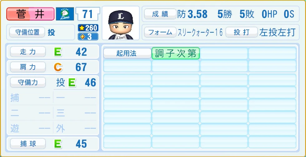埼玉西武ライオンズ 菅井 守備・適性