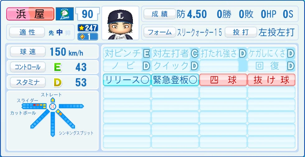 埼玉西武ライオンズ 浜屋 能力