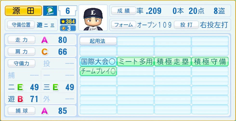 埼玉西武ライオンズ 源田 守備・適性