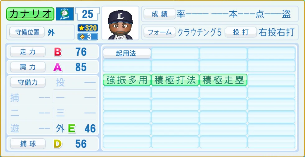 埼玉西武ライオンズ カナリオ 守備・適性