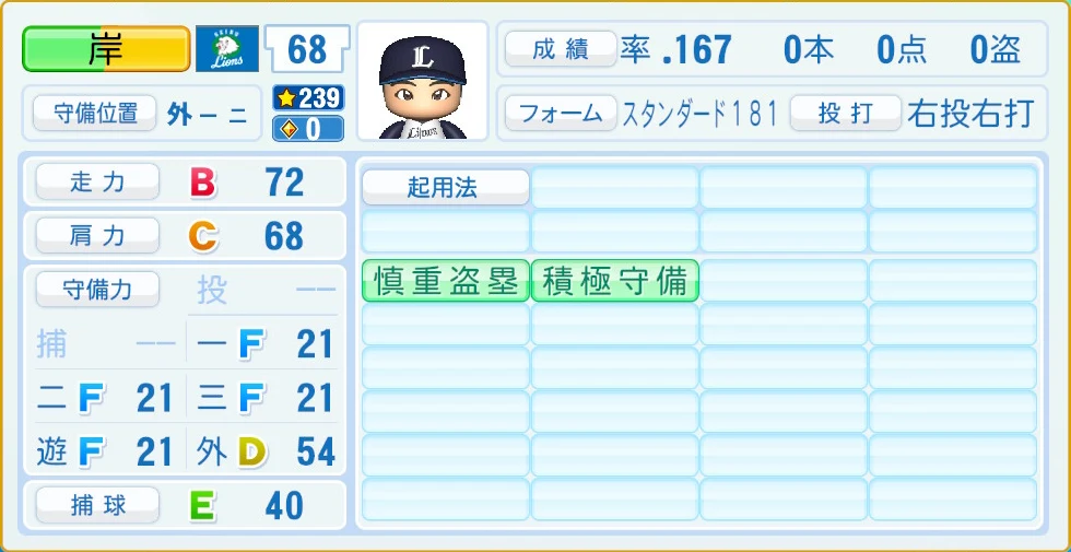 埼玉西武ライオンズ 岸 守備・適性