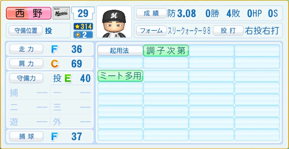 千葉ロッテマリーンズ 西野 守備・適性