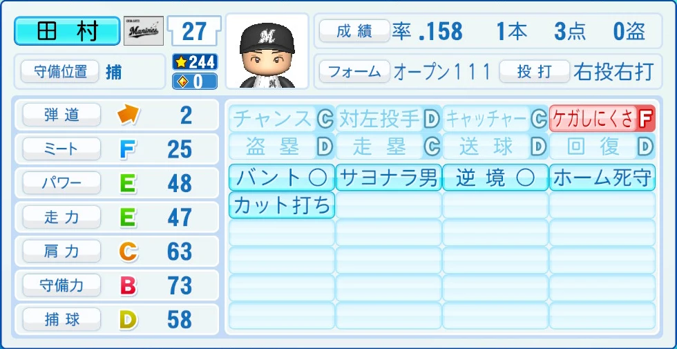 千葉ロッテマリーンズ 田村 能力