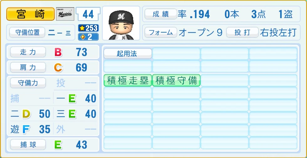 千葉ロッテマリーンズ 宮崎 守備・適性