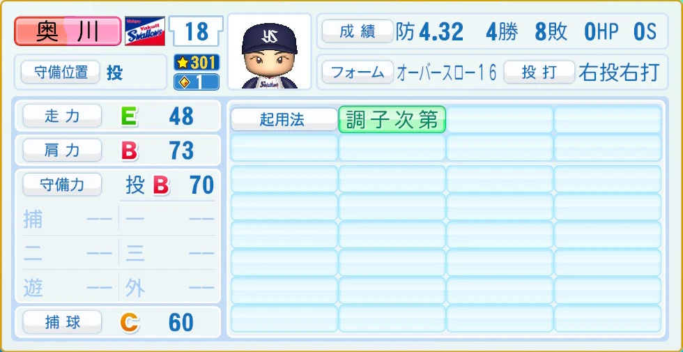 東京ヤクルトスワローズ 奥川 守備・適性