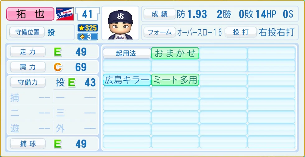 東京ヤクルトスワローズ 拓也 守備・適性