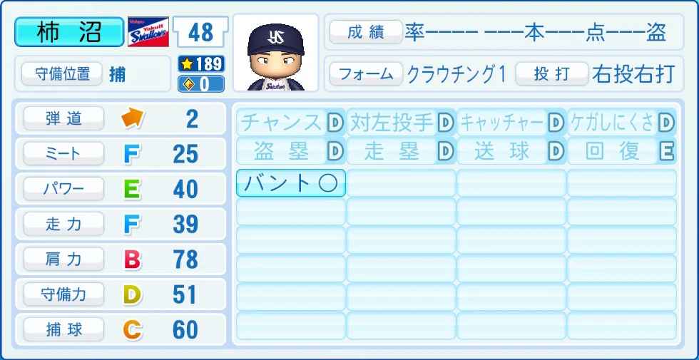 東京ヤクルトスワローズ 柿沼 能力