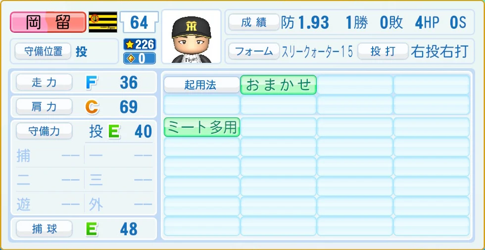 阪神タイガース 岡留 守備・適性